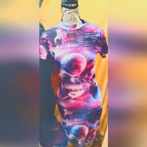 Galaxy Body Con Print Pink Dress